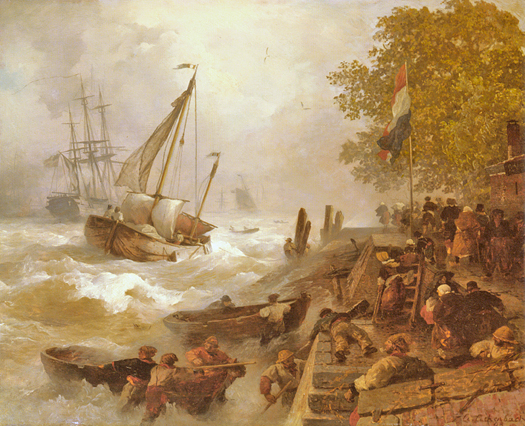 Hafeineinfahrt Bei Rauher See by Andreas Achenbach