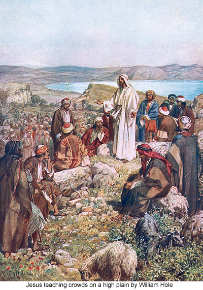 Jesus teaching crowds on a high plain by William Hole