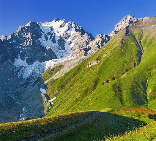 Caucasus landscape-41, Mountains and grassy hillside