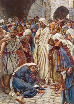 The woman who touched the hem of his garment by Harold Copping The woman who touched the hem of his garment by Harold Copping