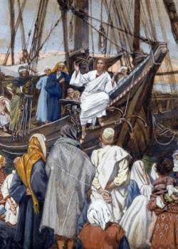 Jesus Preaching on a Boat by James Tissot Jesus Preaching on a Boat by James Tissot