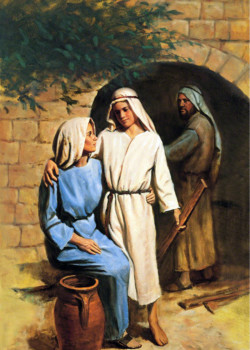 Young Jesus comforting his mother by Del Parson Young Jesus comforting his mother by Del Parson