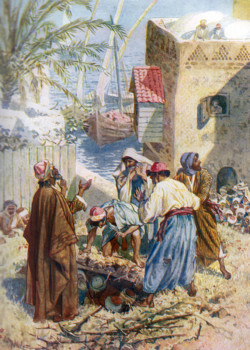 The paralysed man let down through a roof to Jesus by William Hole The paralysed man let down through a roof to Jesus by William Hole