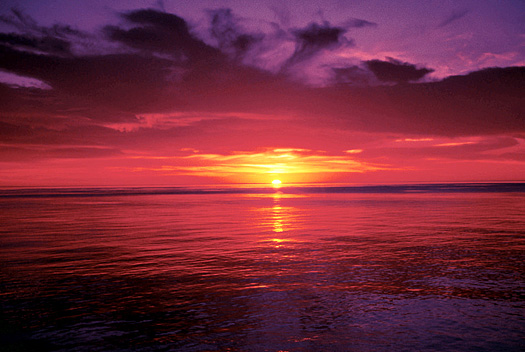Brilliant red-purple sunset over the ocean