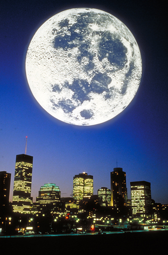 Montreal skyline with full moon
