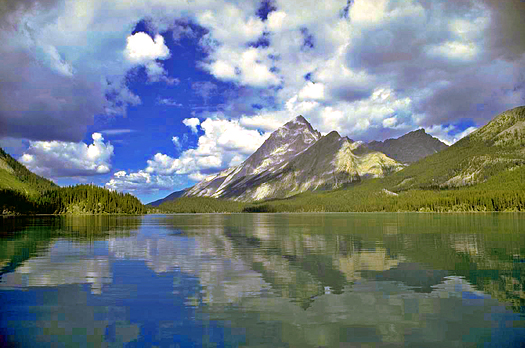 Seascape with mountains in background, Canada