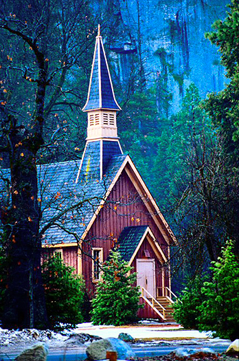 Clapboard church in the woods