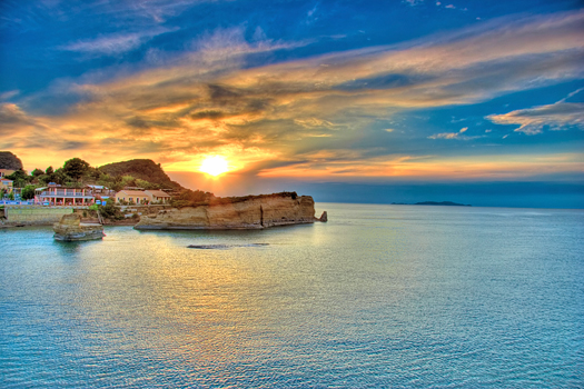 Sunset over Corfu island, Greece 