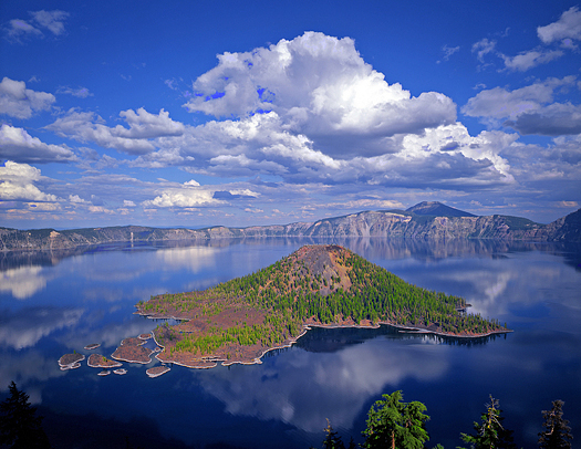 Wizard Island in Crater Lake National Park, located in Oregon.