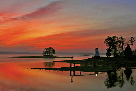 Children's Harbor in red sunset with lighthouse