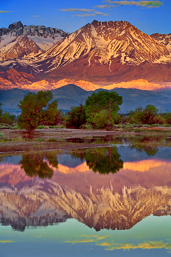 Sierra mountains reflected in calm pool
