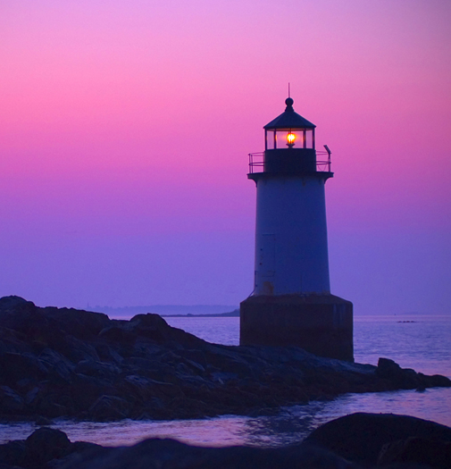 Winter lighthouse at sunrise in Salem, Massachusetts
