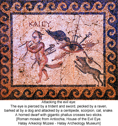 Attacking the evil eye. Roman mosaic from Antiochia, House of the Evil Eye. Hatay Arkeoloji Müzesi - Hatay Archeology Museum