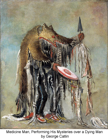 Medicine Man, Performing His Mysteries over a Dying Man by George Catlin