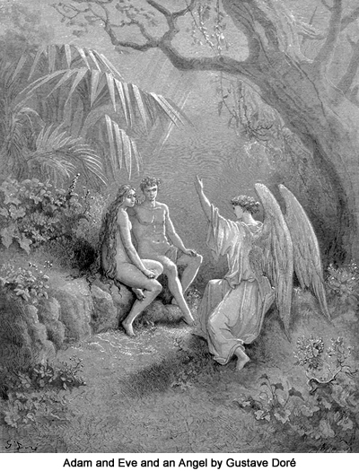 Adam and Eve and an Angel by Gustave Doré