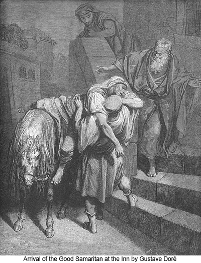 Arrival of the Good Samaritan at the Inn by Gustave Doré