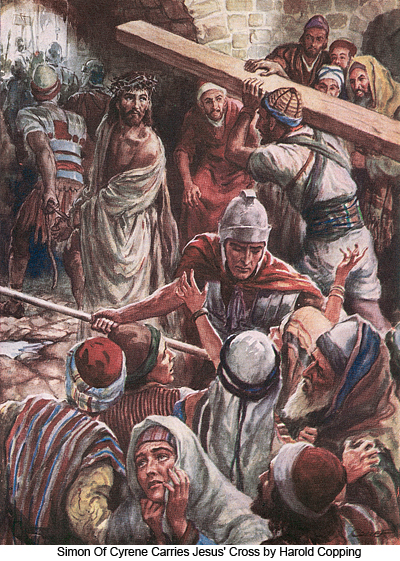 Simon Of Cyrene Carries Jesus Cross by Harold Copping