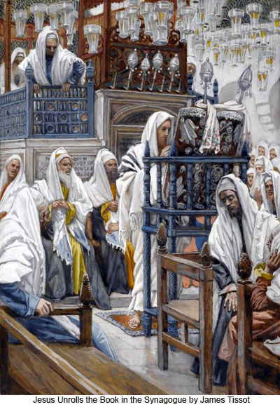 Jesus Unrolls the Book in the Synagogue by James Tissot
