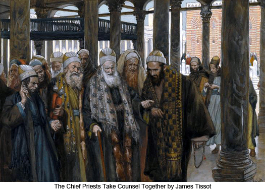 The Chief Priests take counsel together by James Tissot