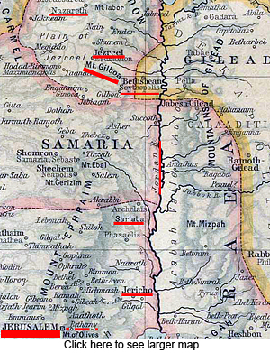 Map, Nazareth and Jerusalem