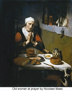 Old woman at prayer by Nicolaes Maes