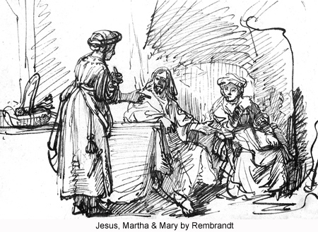 Jesus, Martha and Mary by Rembrandt