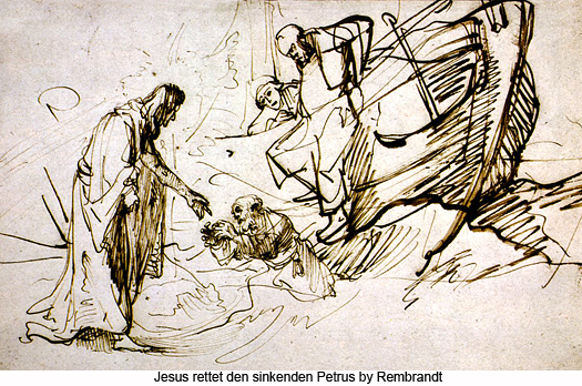 Jesus rettet den sinkenden Petrus by Rembrandt