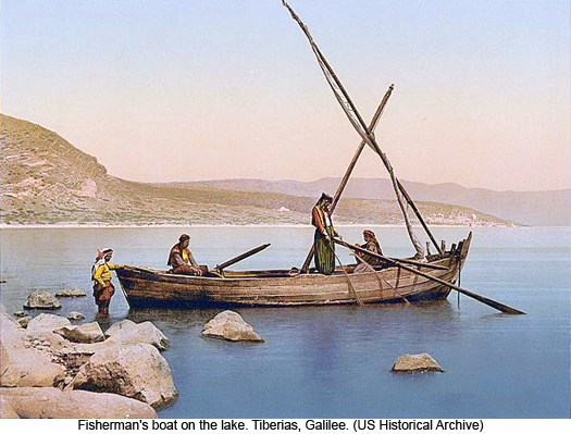 Fisherman's boat on the lake. Tiberias, Galilee. (US Historical Archive)