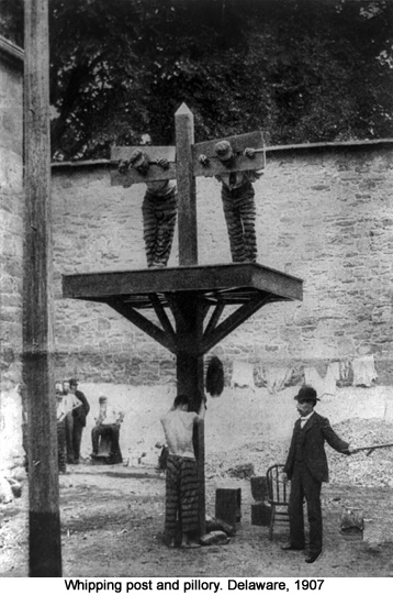 Whipping post and pillory. Delaware, 1907