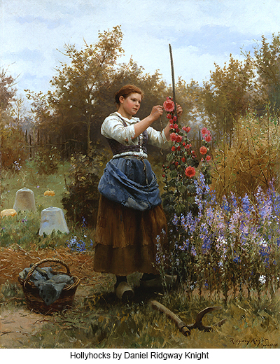 Hollyhocks by Daniel Ridgway Knight