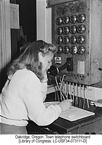 Oakridge, Oregon. Town telephone switchboard [Library of Congress. LC-USF34-073111-D]