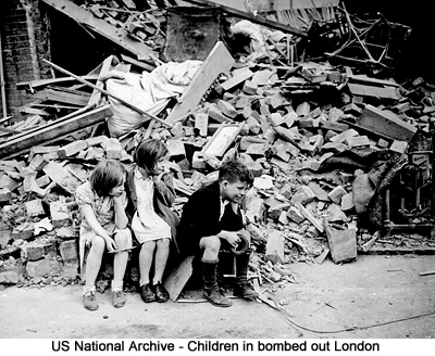 children in bombed out London - US national Archives